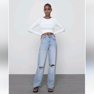 ZARA high Rise Distressed Straight Leg Sz 12